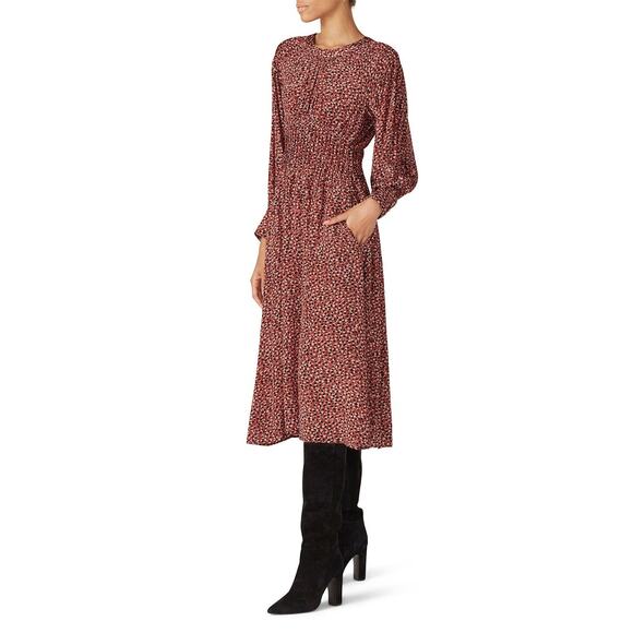 BB‎ Dakota Wild in Style Dress Size XS Midi Long Sleeve Rust Tone - Picture 4 of 12